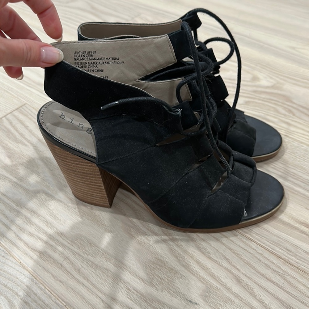 Black lace up suede/leather booties